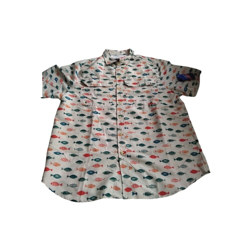 Waimea Men's Fish-Print Fabric Shirt Sleeve Button Down Shirt New Size XL